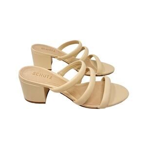 NEW Schutz Olly Mid Block Nappa Leather Strappy Sandal Cream White 10.5